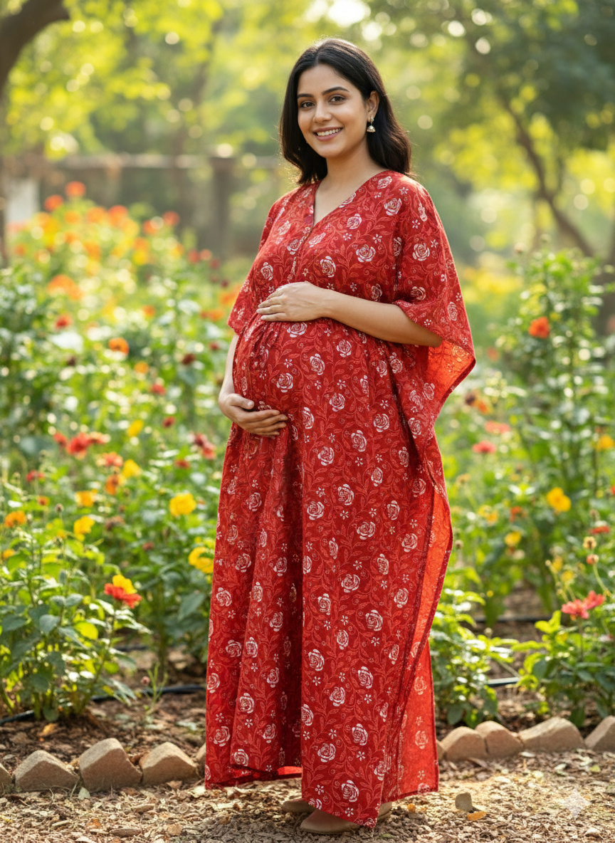 Premium floral kaftan in pure soft cotton fabric with centre zip &length 57”