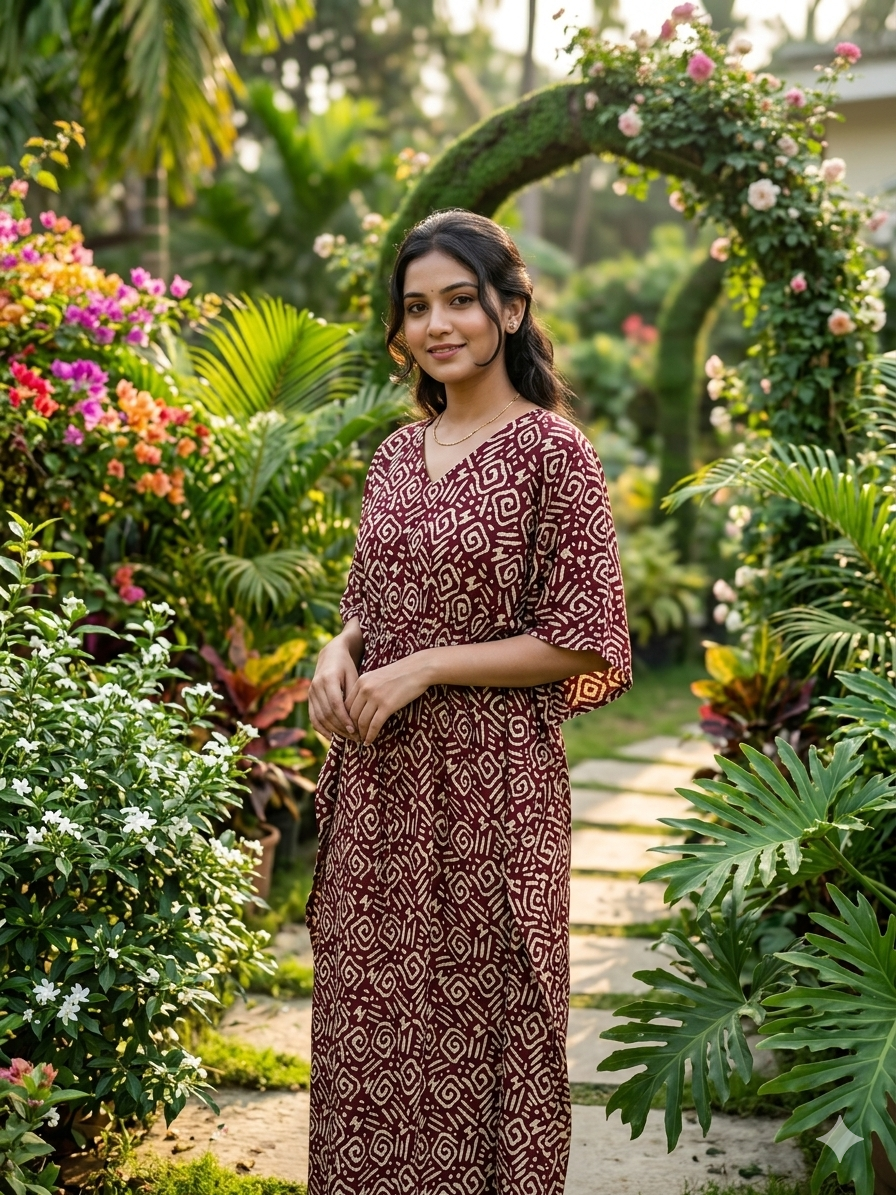 Batik feeding kaftan-meroon