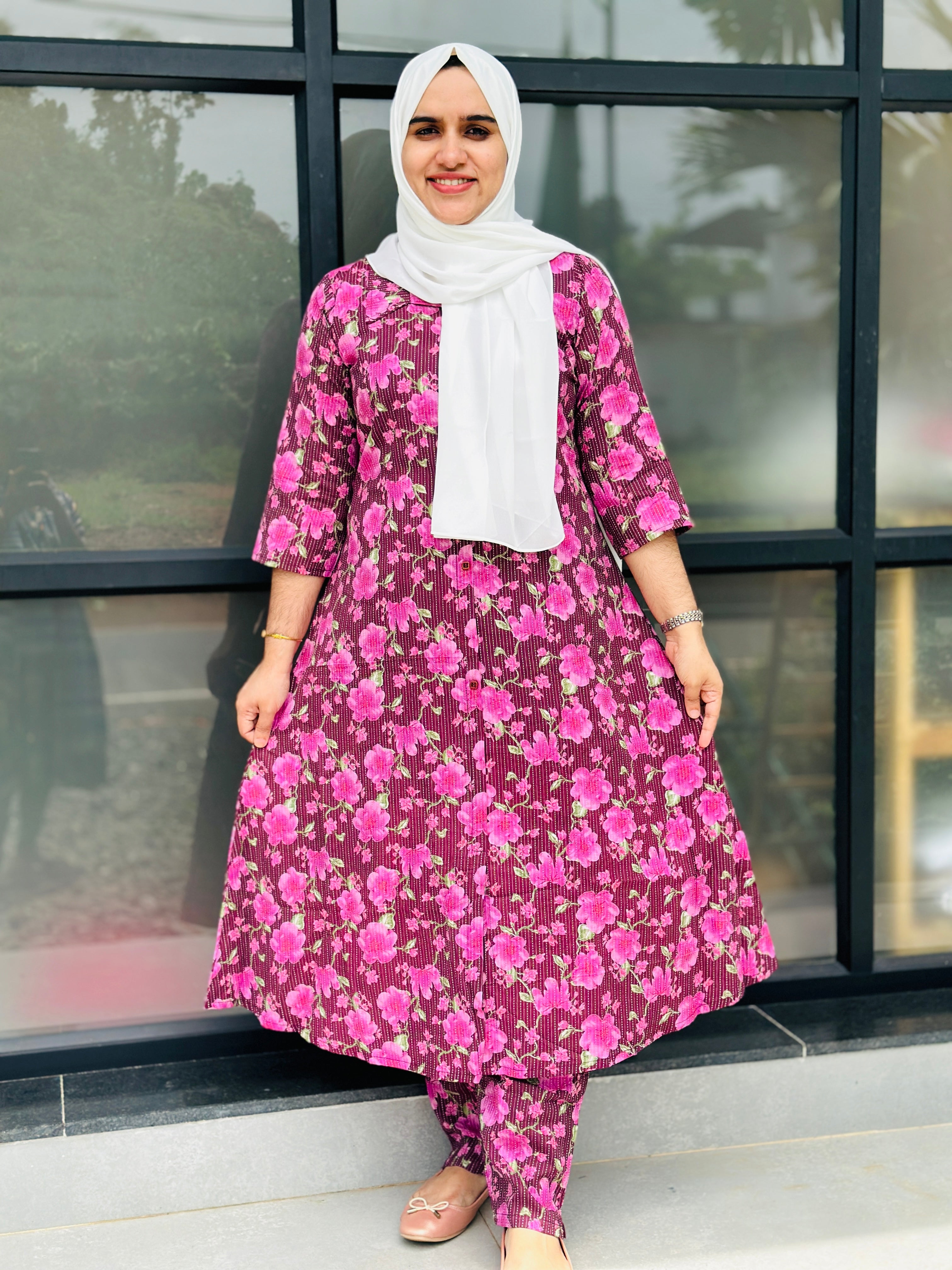COTTON KANTHA A-LINE COLLOR NECK COORD SET