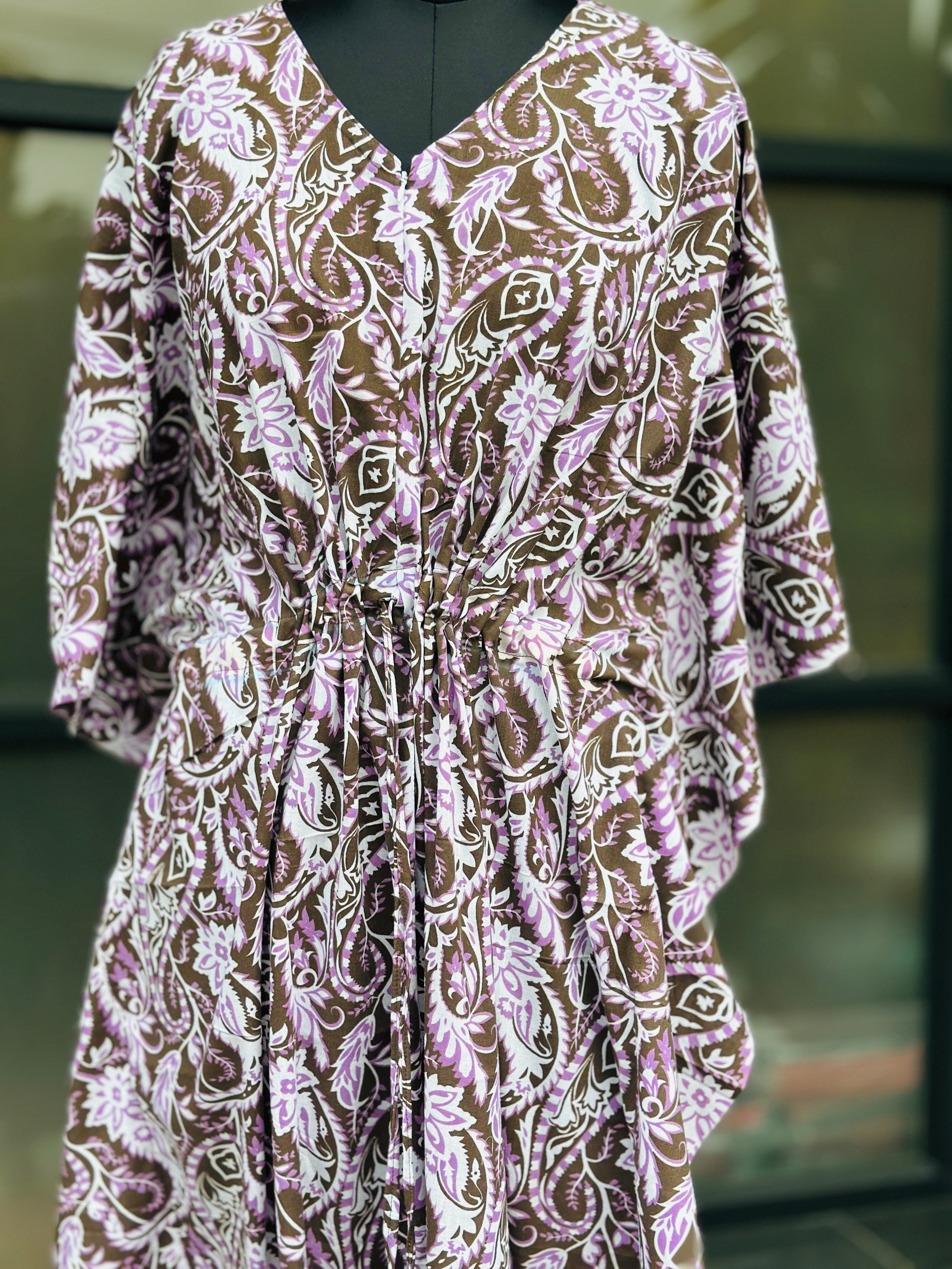 Premium floral kaftan in jaipur cotton fabric with centre zip