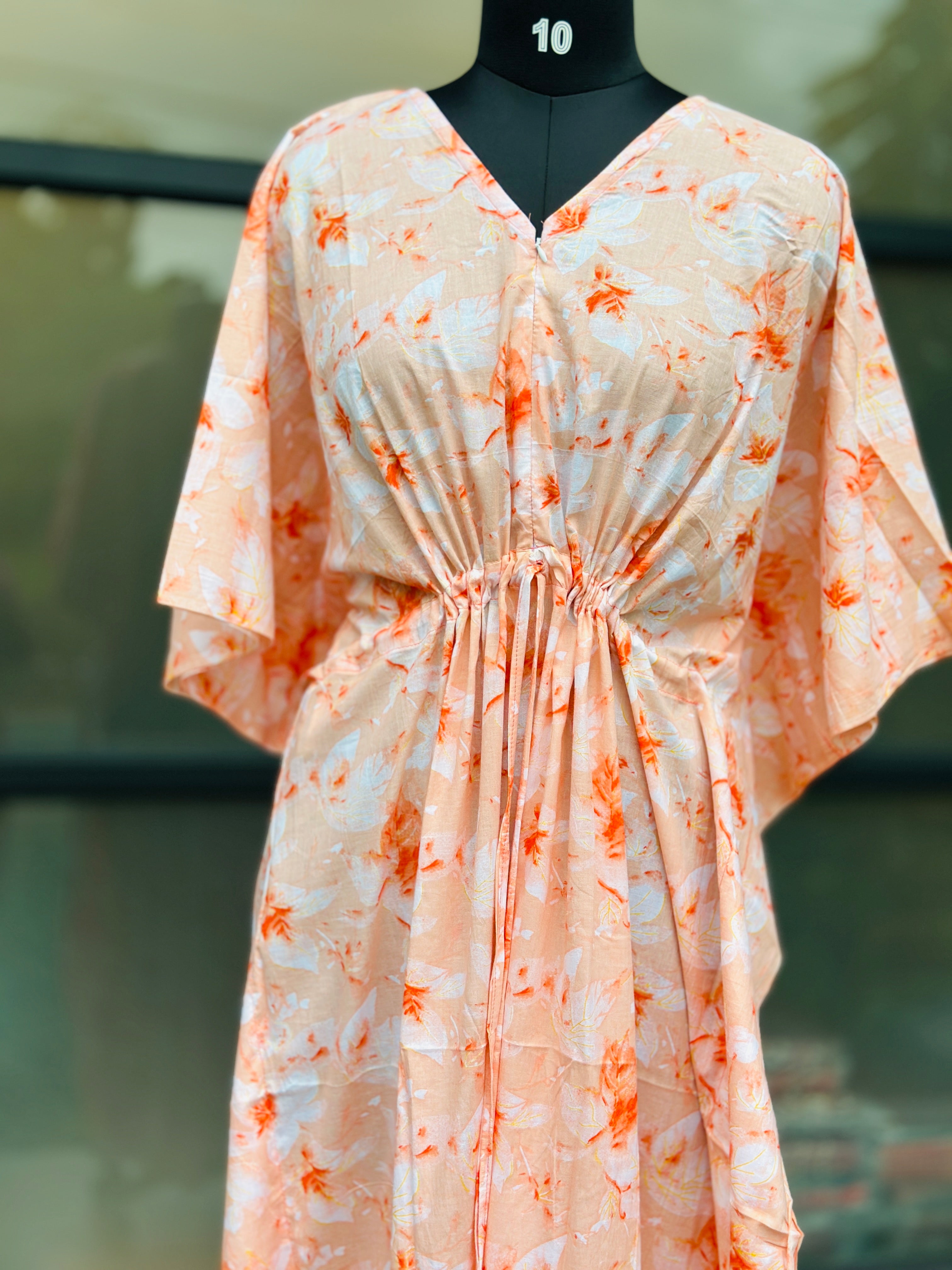 Premium floral kaftan in jaipur cotton fabric with centre zip