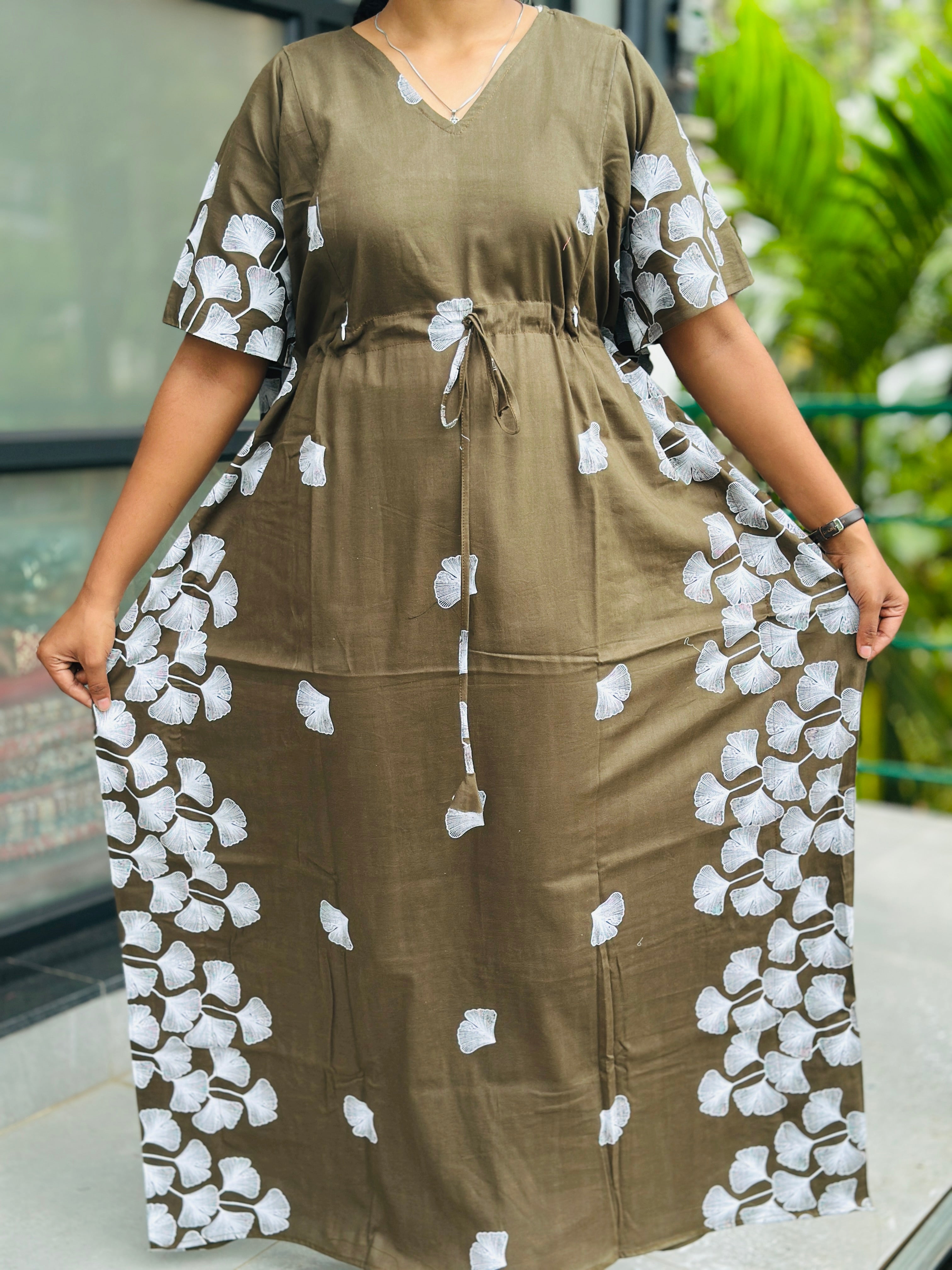 Floral olivegreen nonfeeding kaftans