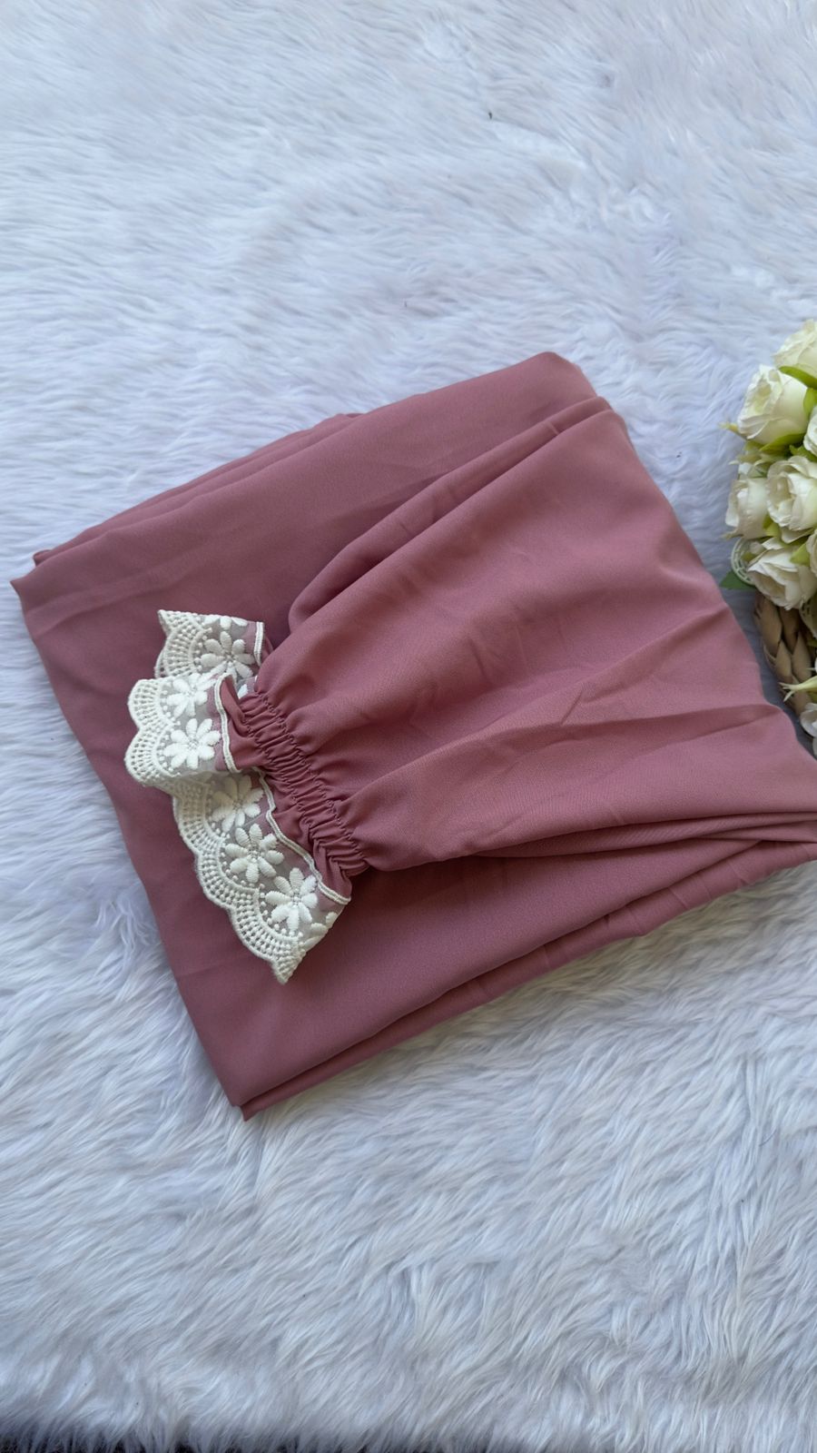 Onion pink premium crepe prayer dress with big lace