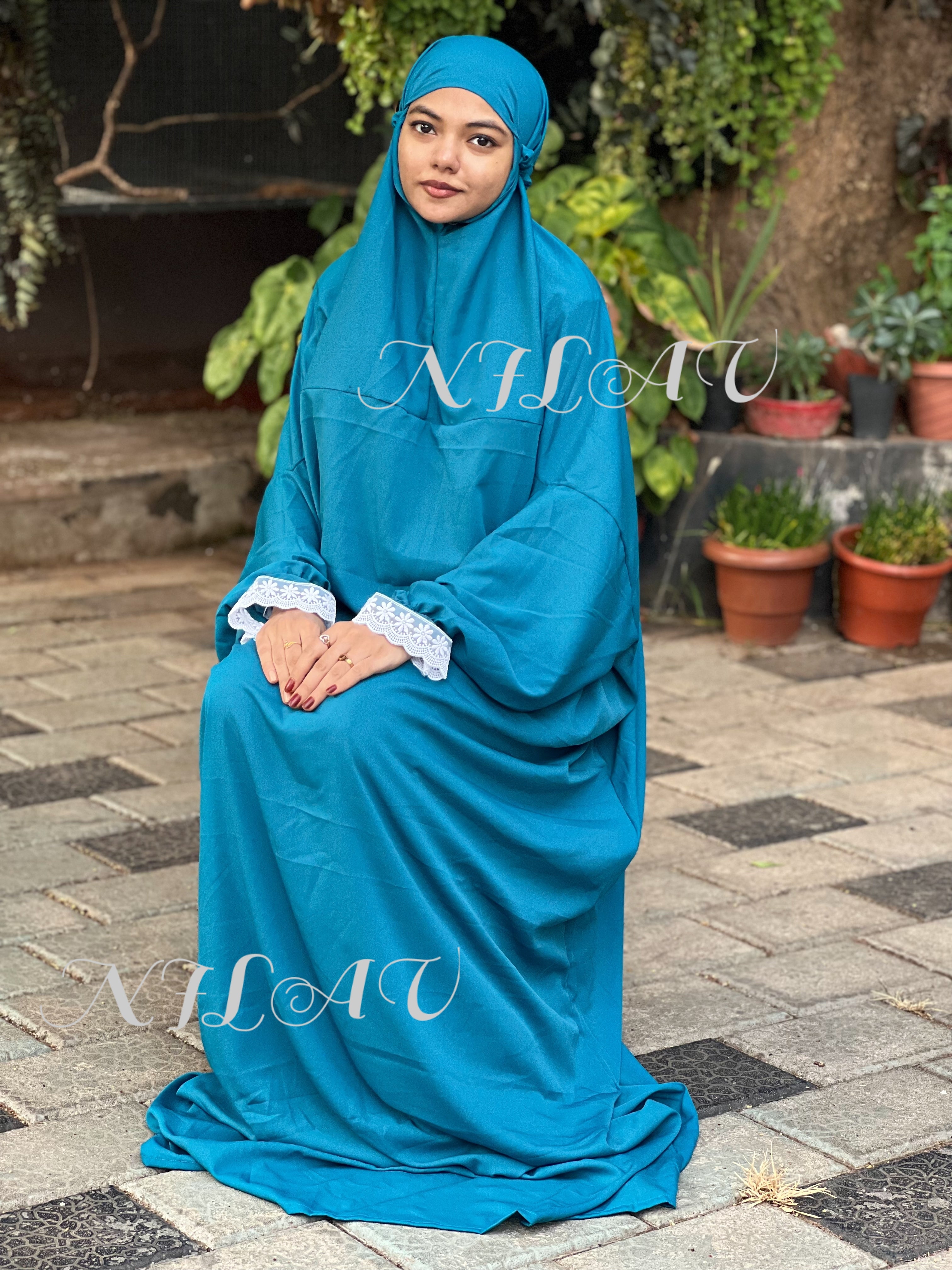 Peacock blue prayer dress